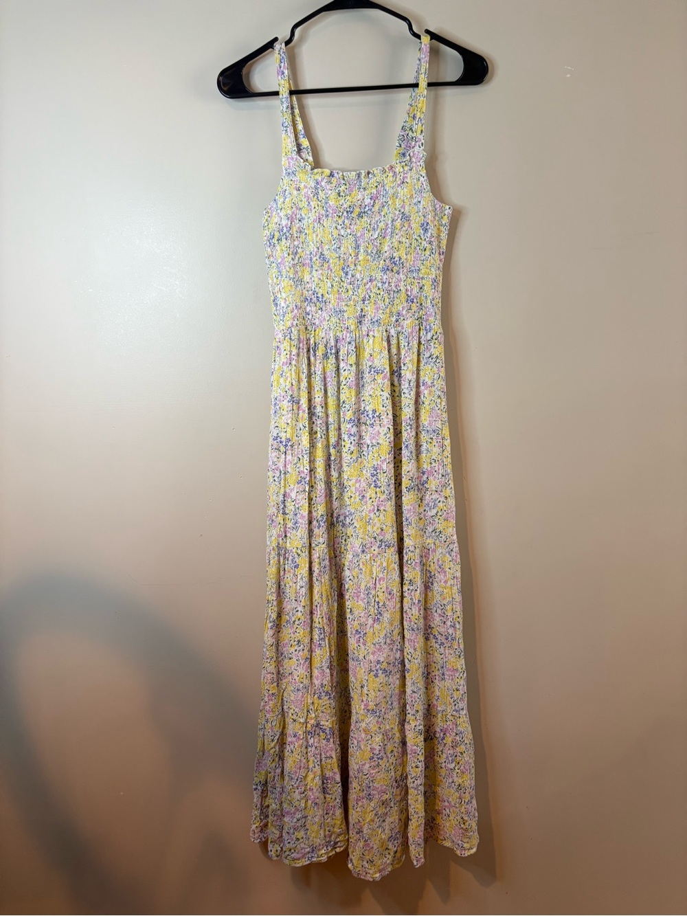Black Tape Yellow Ditsy Floral Smocked Maxi Dress EUC - Picture 2 of 9